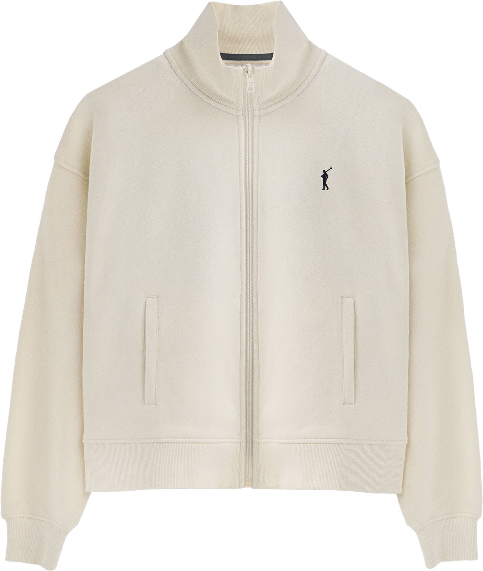 Sweatshirt ecru mit hohem Kragen, ganzem Reißverschluss und Rigby Go-Logo