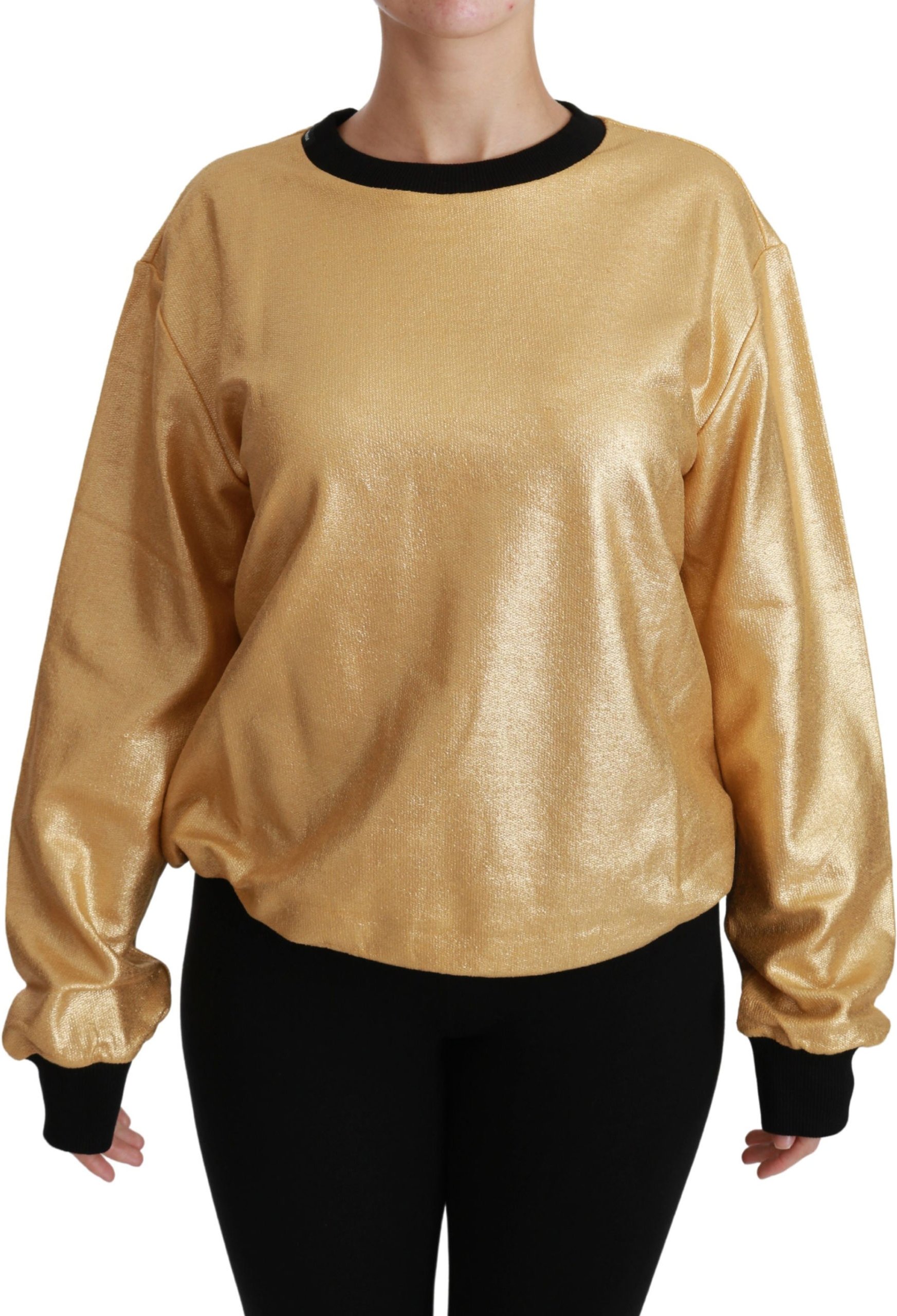 Dolce & Gabbana Women's Gold Cotton Crewneck Pullover Sweater