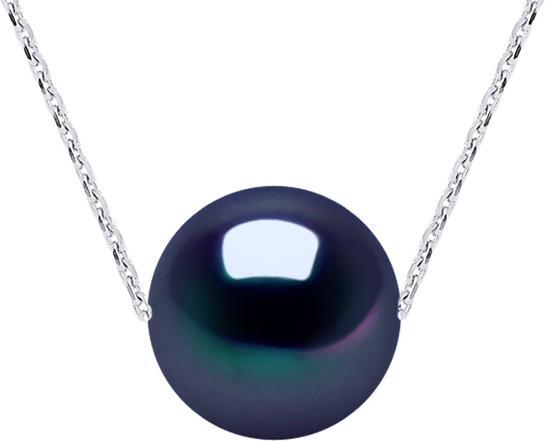 DIADEMA - Halskette - Echte Süßwasserperlen - Schwarzer Tahitian Style - Kabelkette in Weißgold