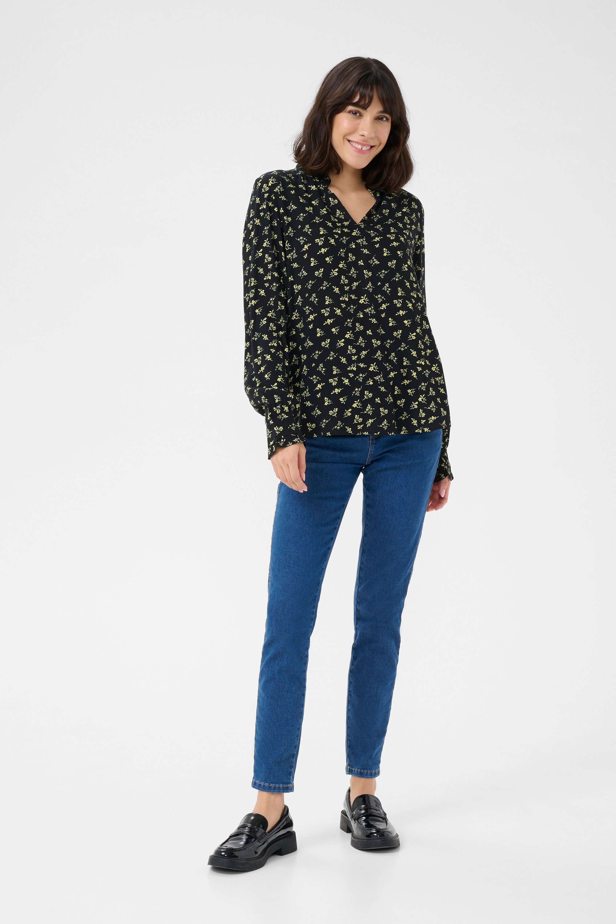 Thumbnail - Langarm-Bluse Regular fit Black/Green Lettuce Ditzy black green