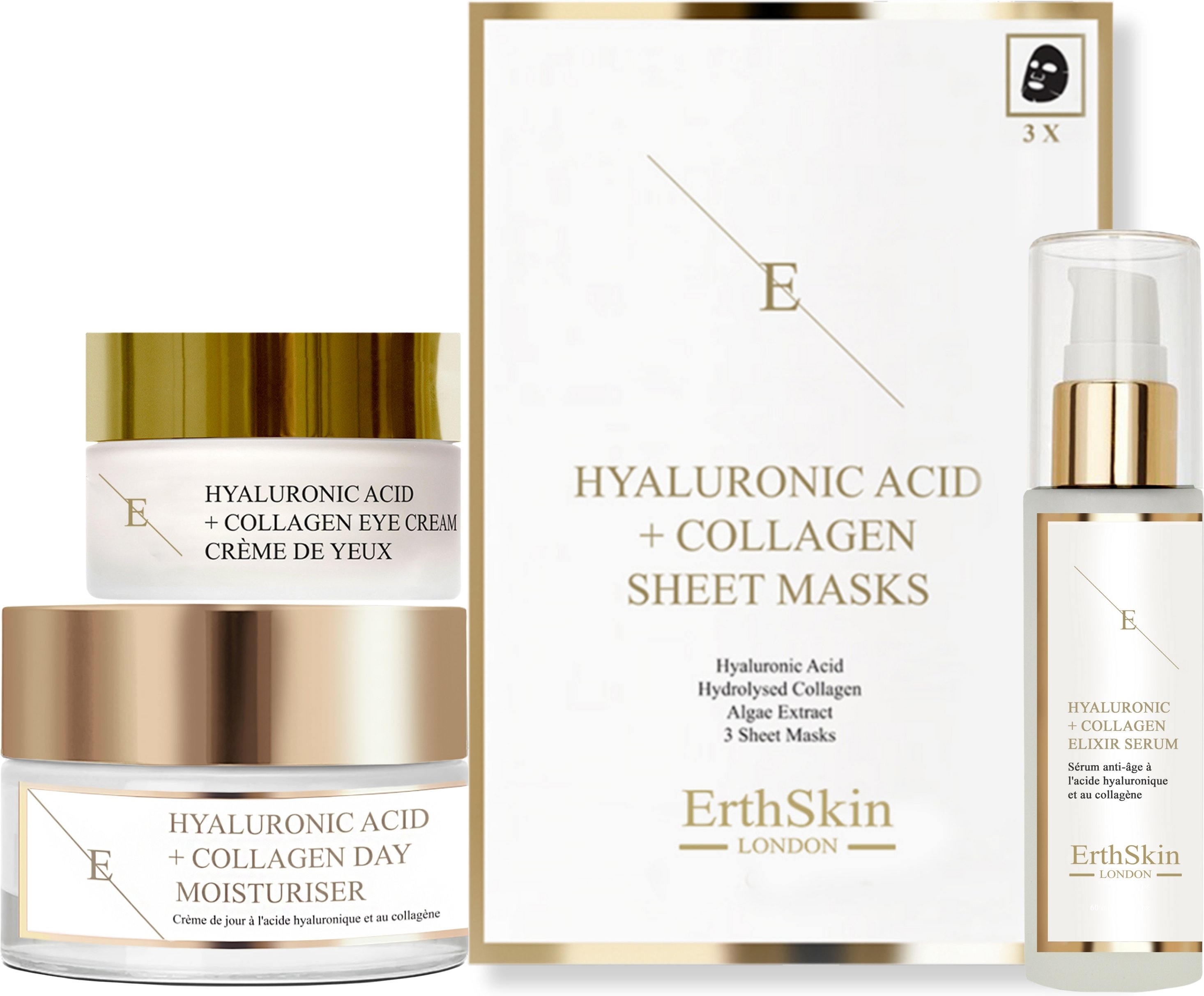 19. Hyaluronsäure & Collagen Tagcreme 50ml + Hyaluronsäure & Collagen Serum - 60ml + Hyaluronsäure & Collagen Maske - 3 ...