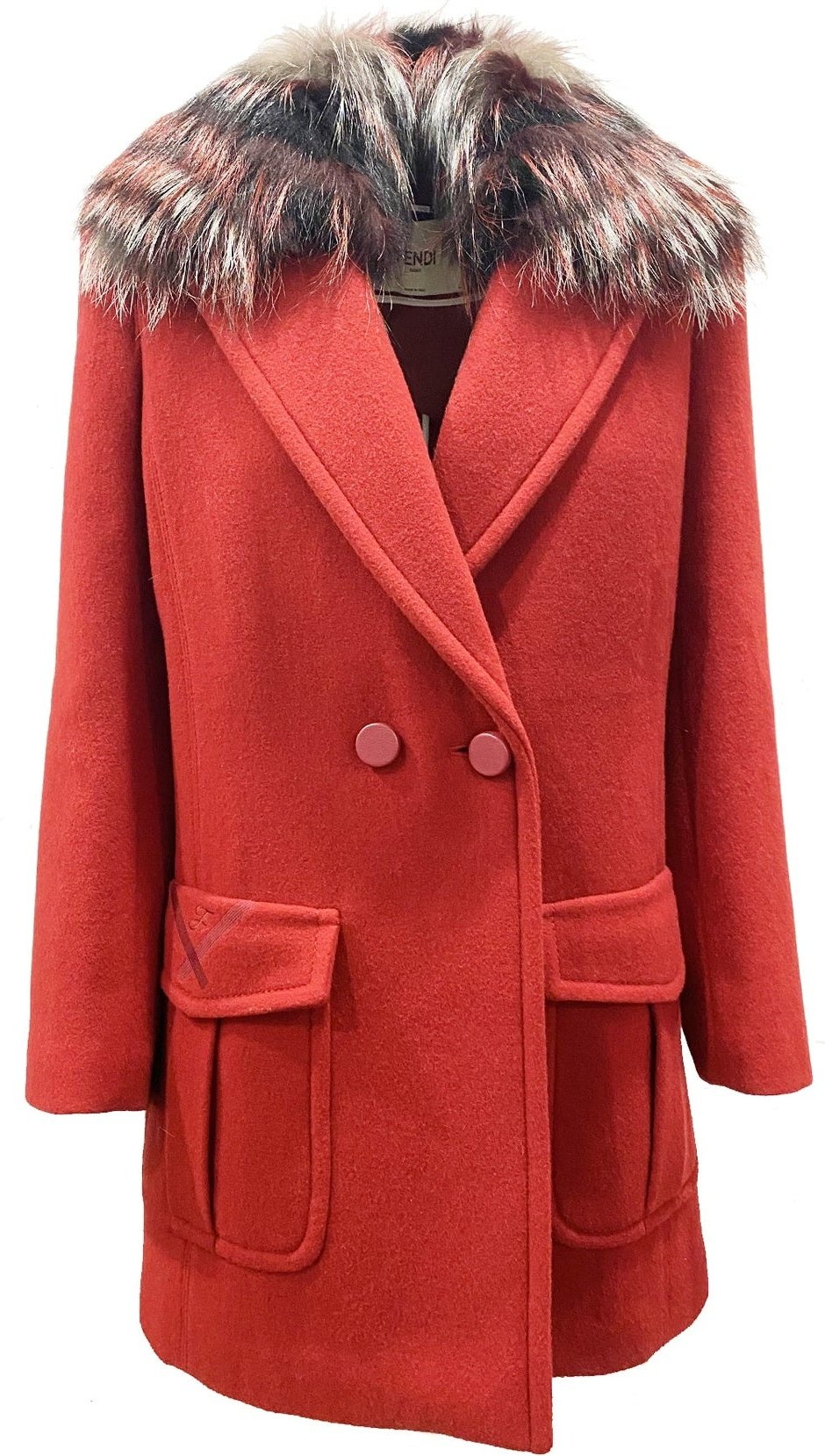 Fendi Wollmantel mit Pelzkragen