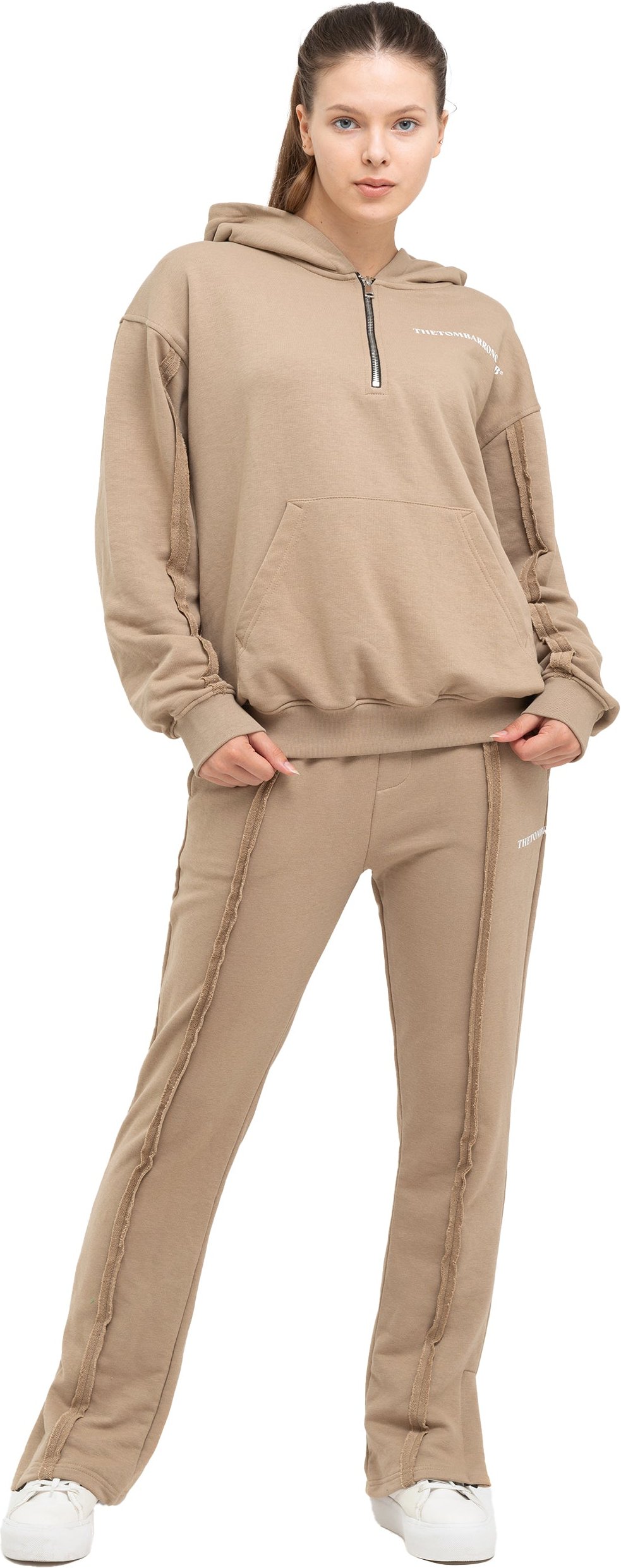 Thumbnail - Tom Barron Damen-Trainingsanzug-Set mit Viertelreißverschluss und Logo in Oversize