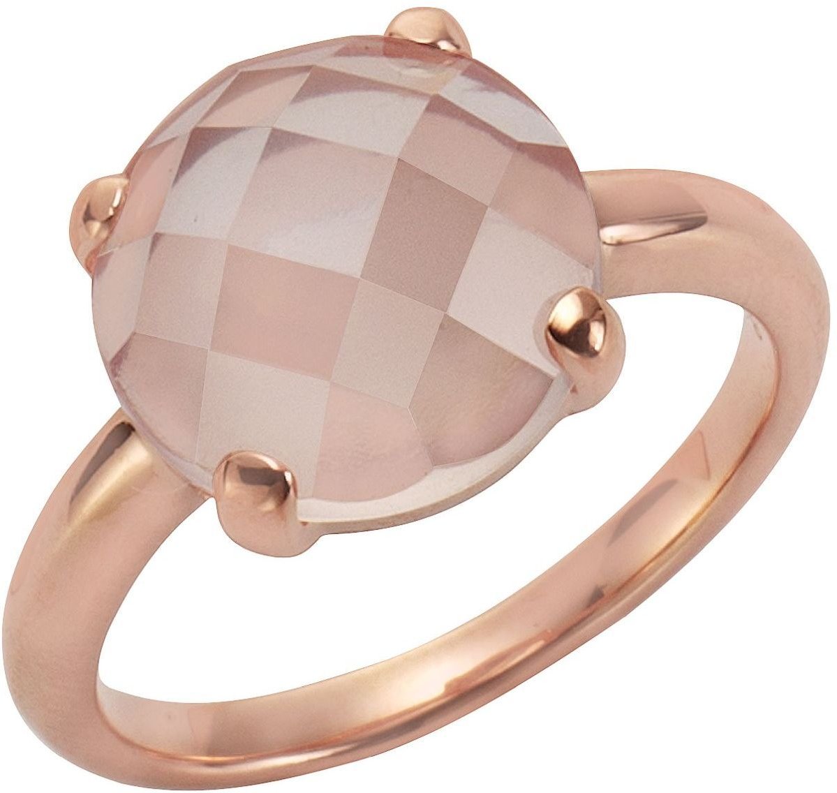 Jamelli Ring 925 Sterling Silber rosé-vergoldet mit echtem Rosenquarz 12mm