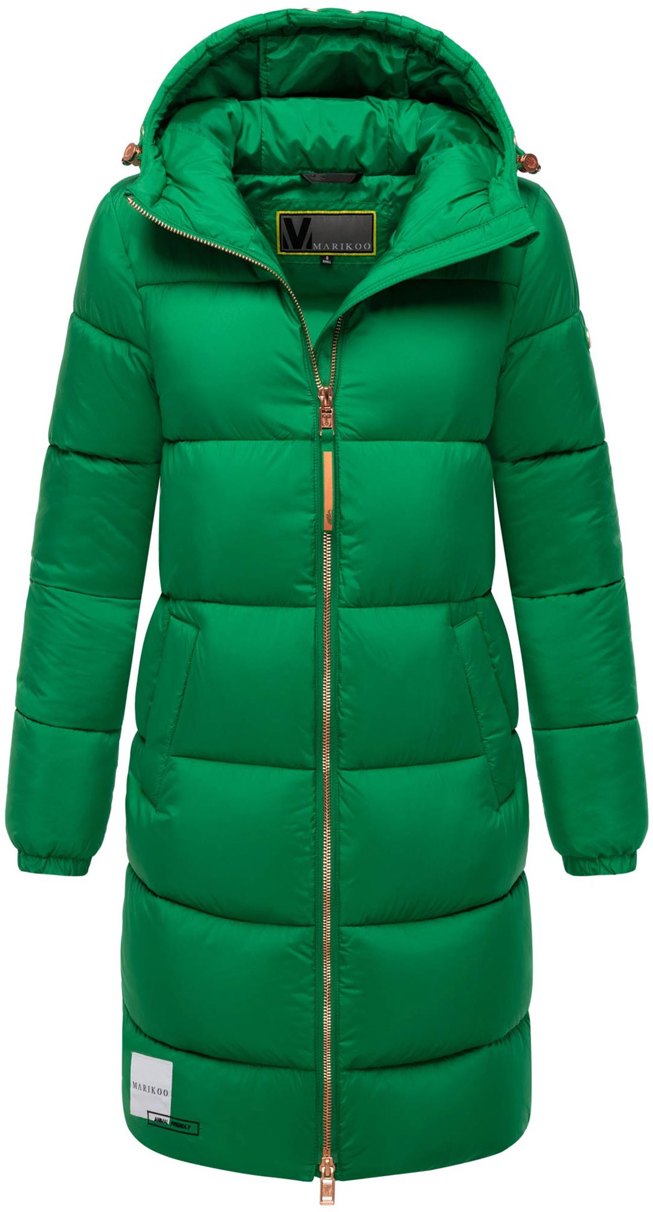 Marikoo lange Damen Steppjacke mit Kapuze & Kragen – Modell Nomadiaa