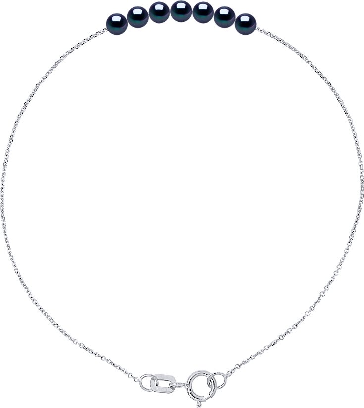 DIADEMA - Armband - 7 echte Süßwasserperlen - Schwarzer Tahitian Style - Kabelkette in Weißgold