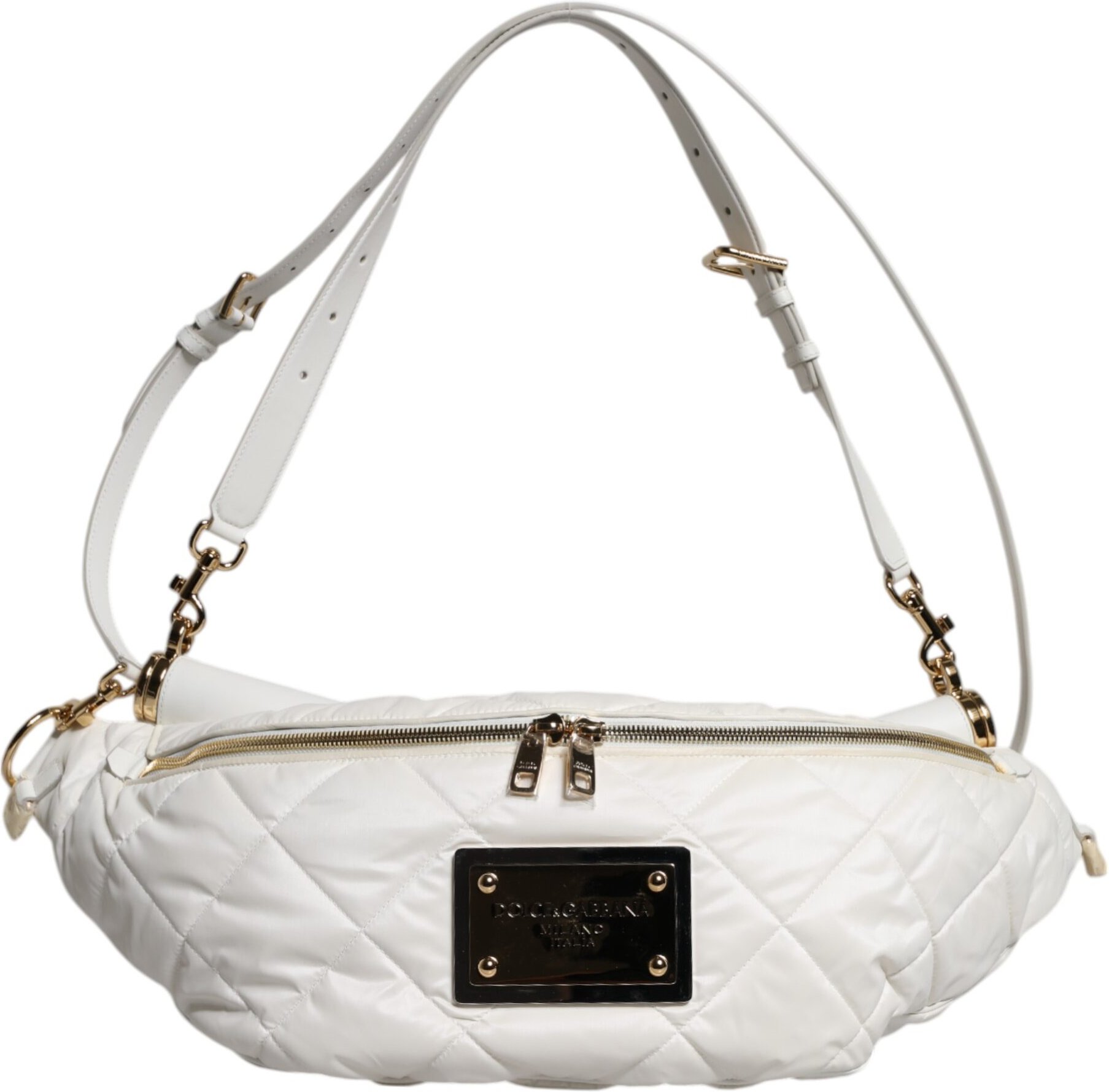 Weißer gestepptes Logo-Plakette Gürtel Hüfttasche