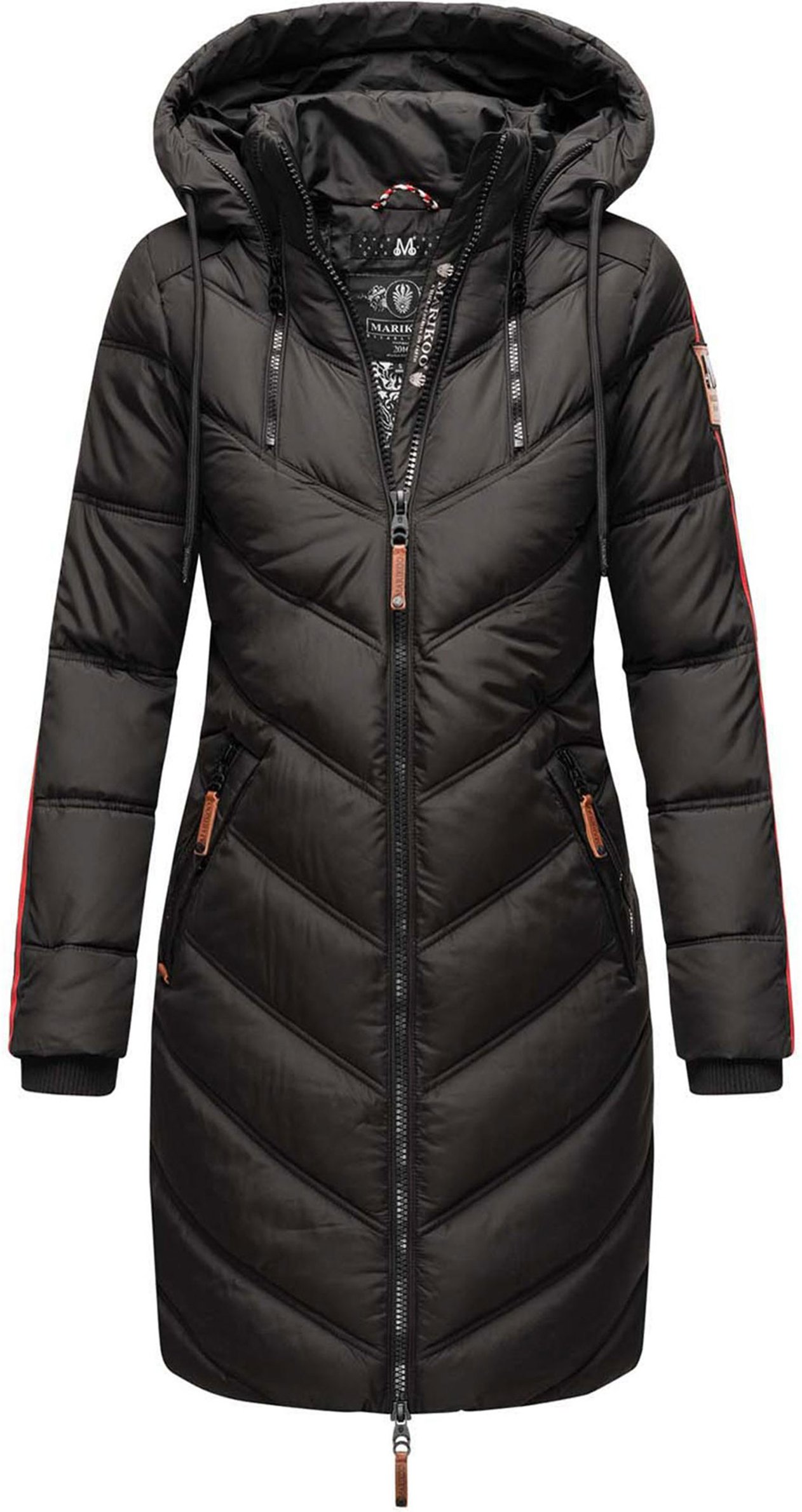 Marikoo Damen Winter Steppjacke – Armasa, lang mit Kapuze & Teddyfell