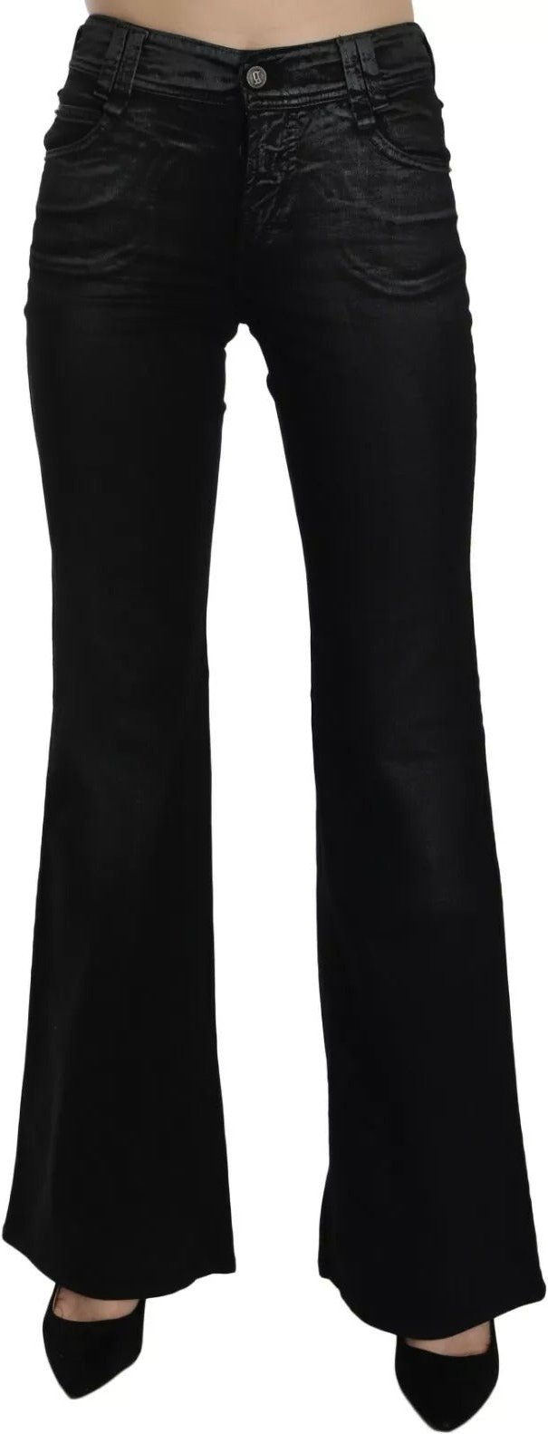 John Galliano Schwarze Gewaschene Hohe Taille Ausgestellte Denim Freizeitjeans