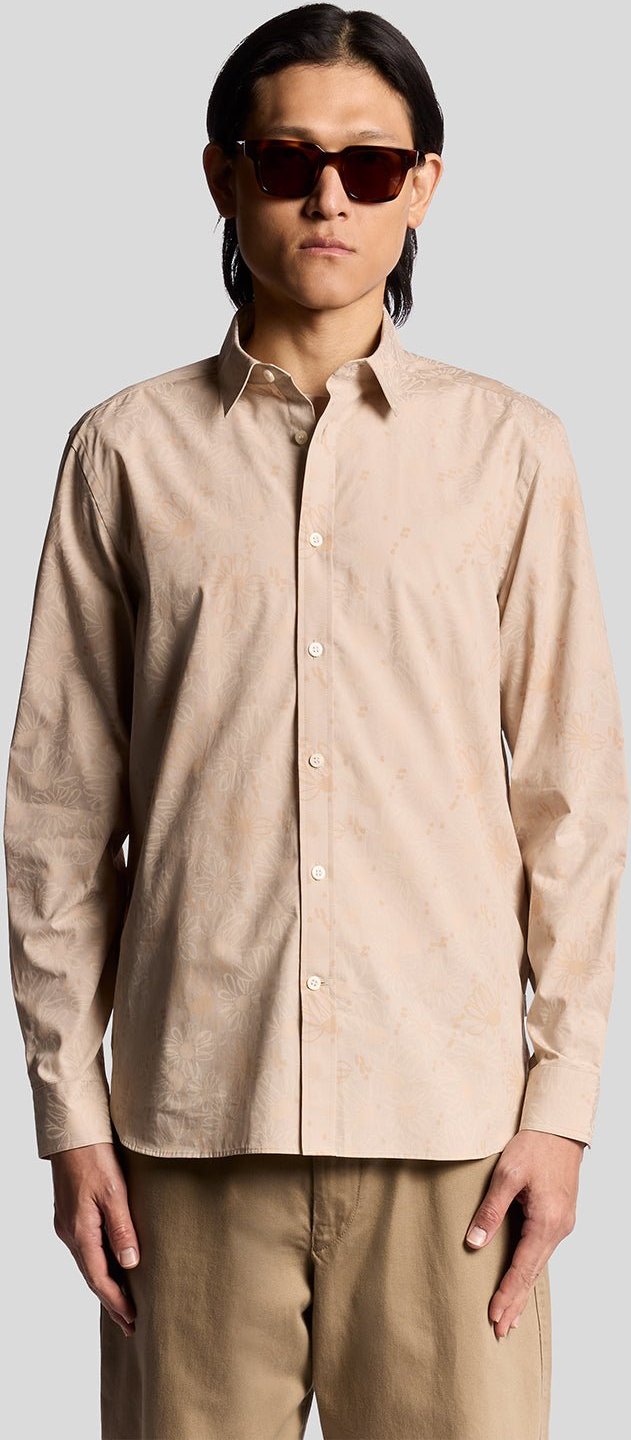 Lyle & Scott Langarmhemd mit Blumenmuster – Weiß