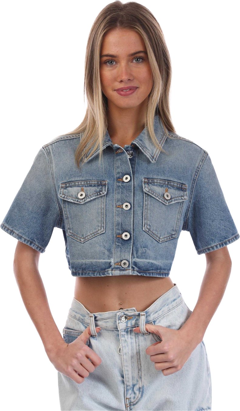 Off White - "Corporate" Hemd für Damen, kurz geschnitten (Blau/Weiß)