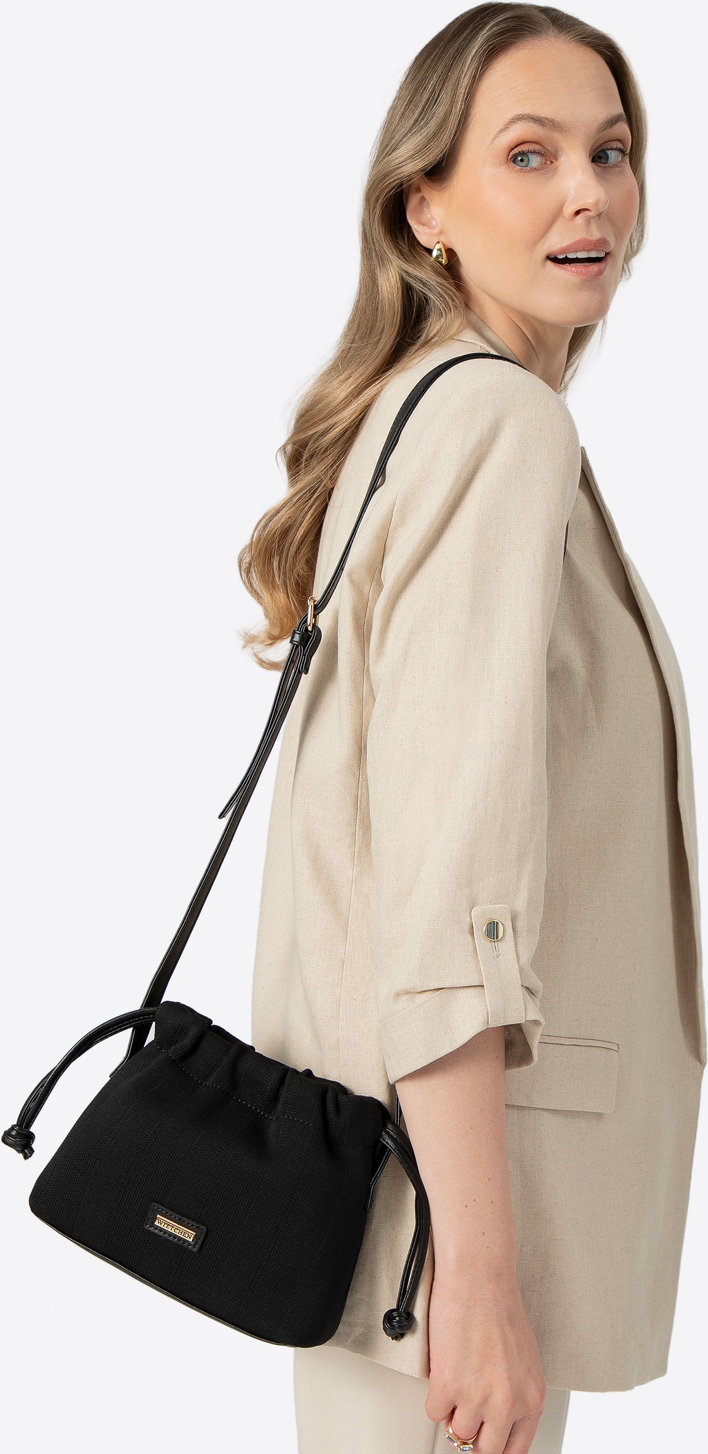 Wittchen Damen kleiner schwarzer Polyester-Kordelzugbeutel