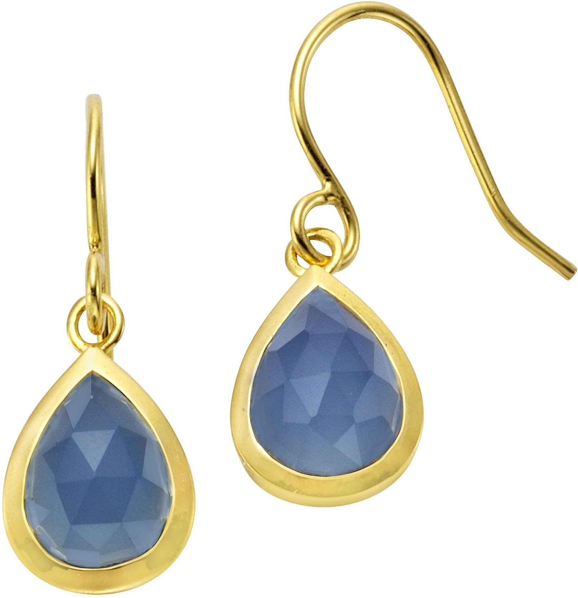 Jamelli Ohrringe Silber 925 vergoldet 27mm lang mit hellblauem Chalcedon