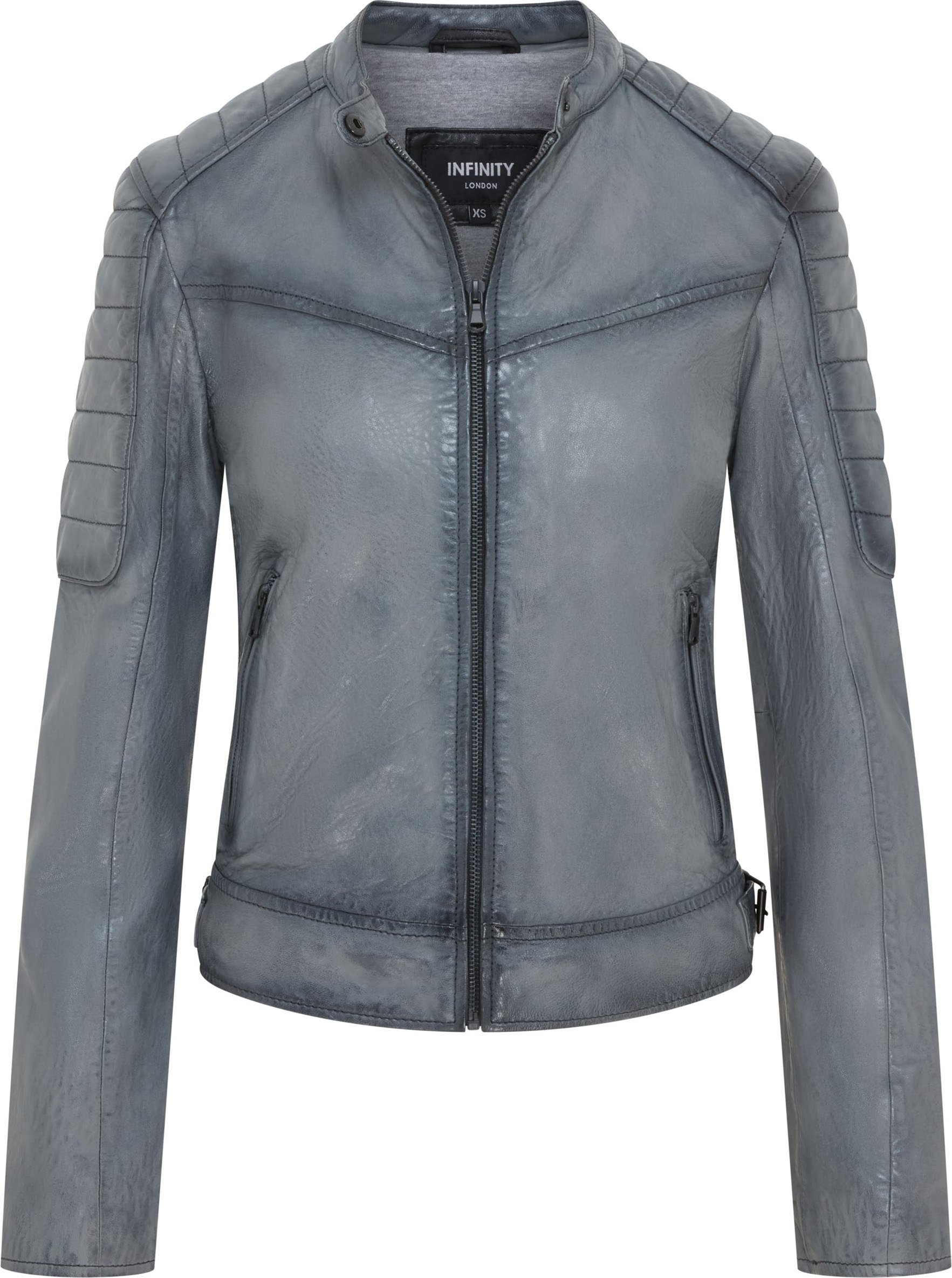 Graue gesteppte Retro-Bikerjacke aus Leder für Damen - Horten