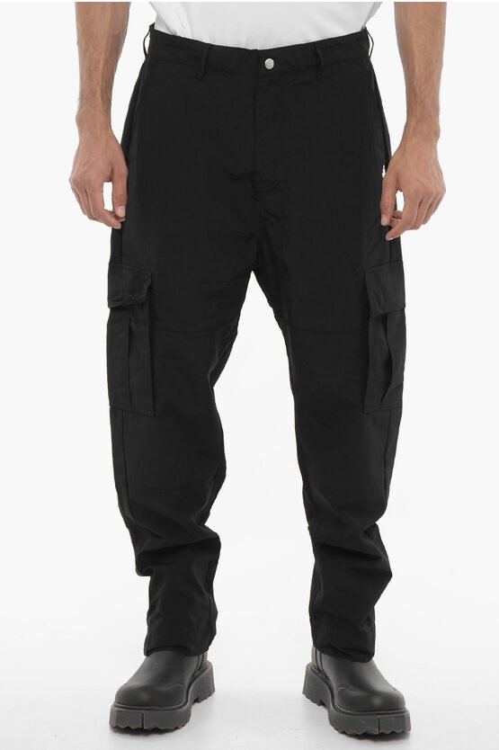 Nylon-Cargohose mit gesticktem Logo in Schwarz