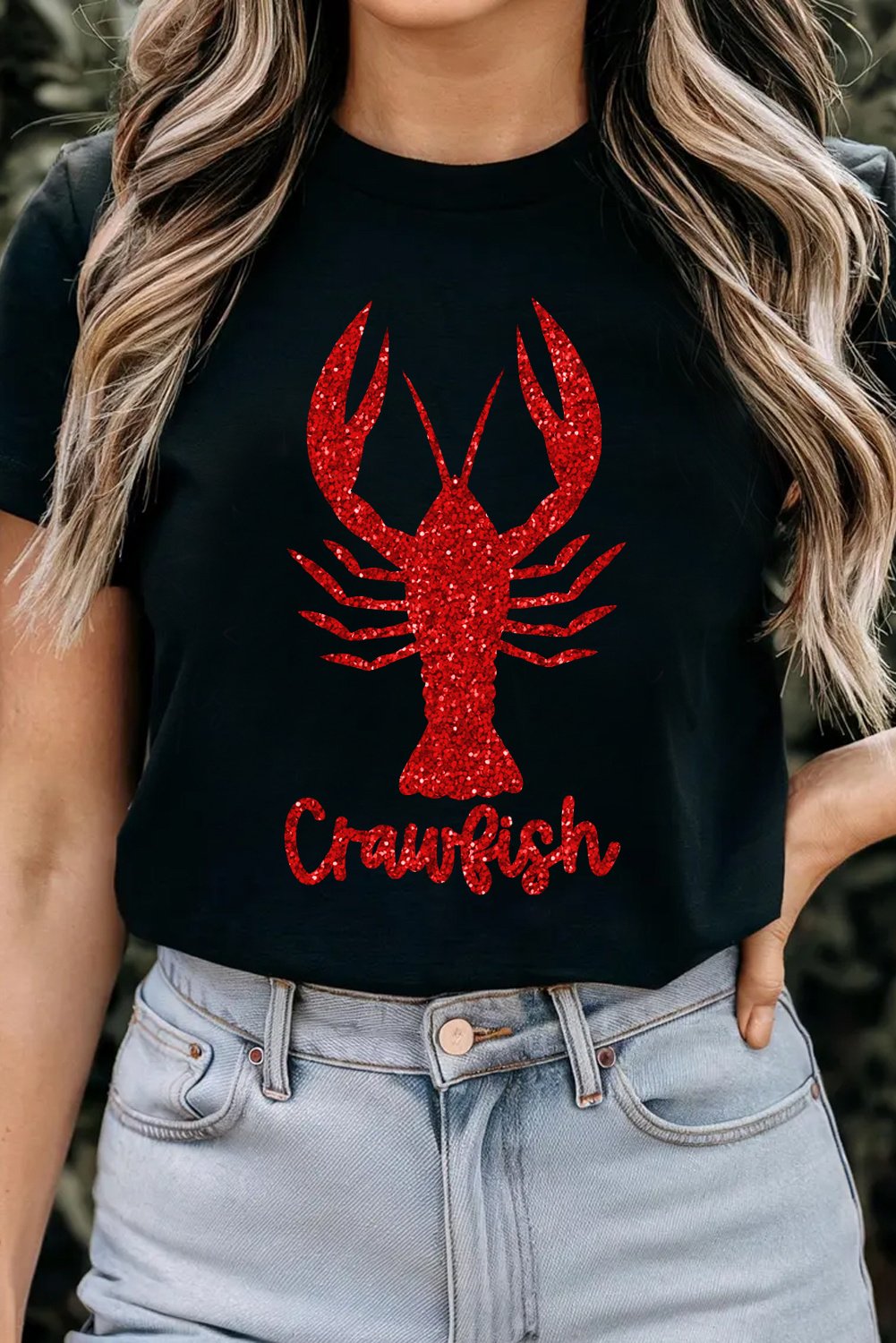 Crawfish Glitzer Grafik T-Shirt