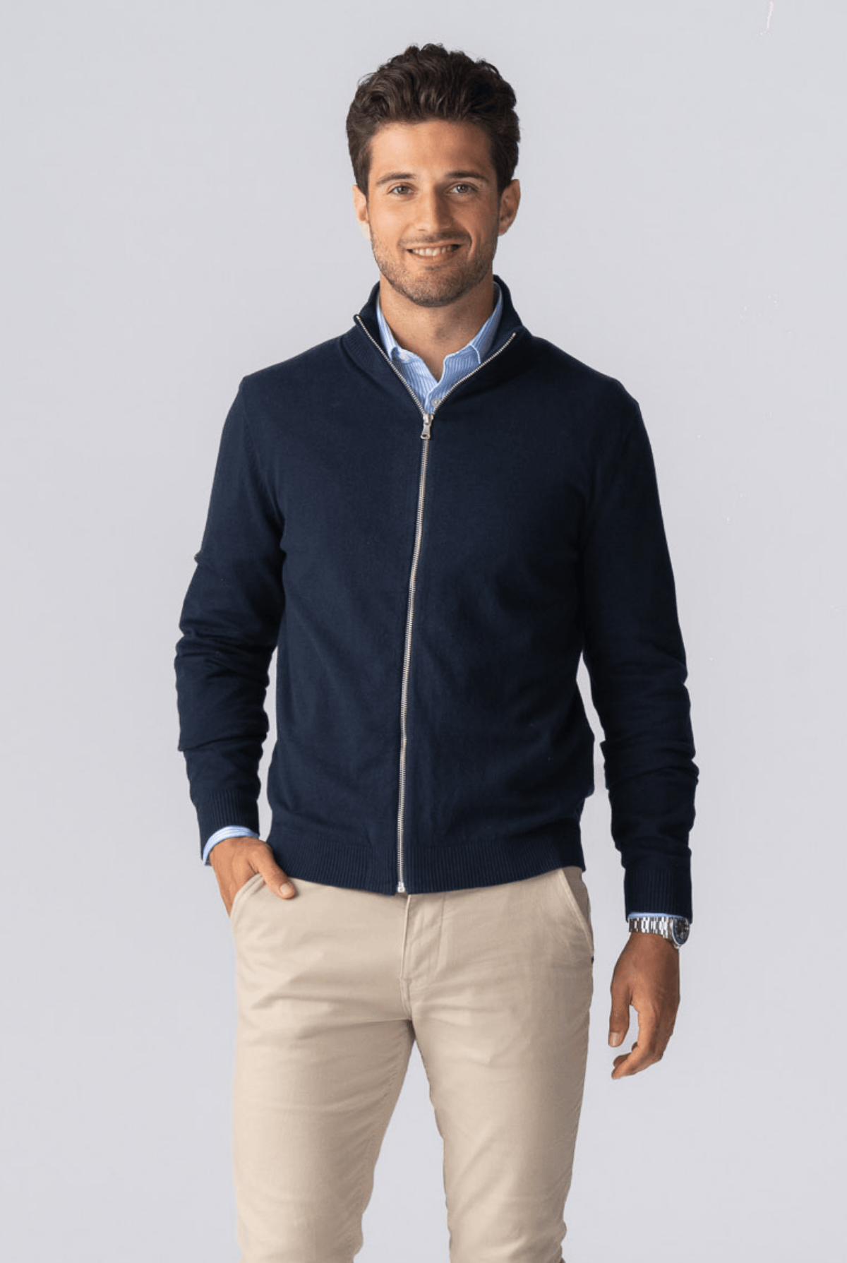 Pullover-Cardigan mit Reißverschluss – Marineblau