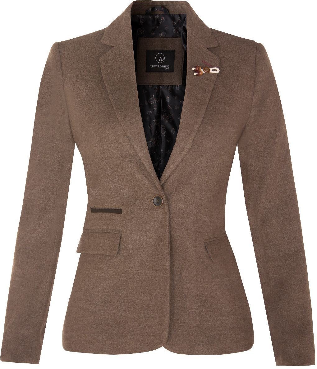 Damen-Tweed-Blazer im 1920er-Jahre-Stil mit Fischgrätenmuster in Hellbraun