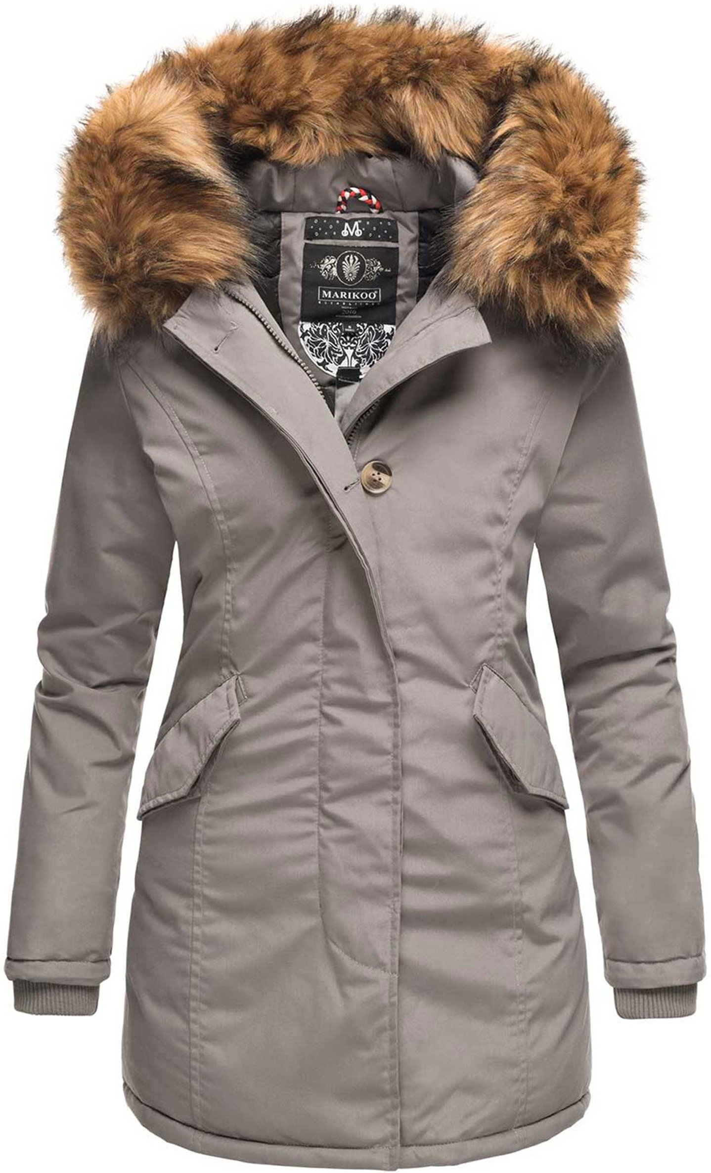 Marikoo Damen Winter Parka mit abnehmbarem Kunstfellkragen & Kapuze