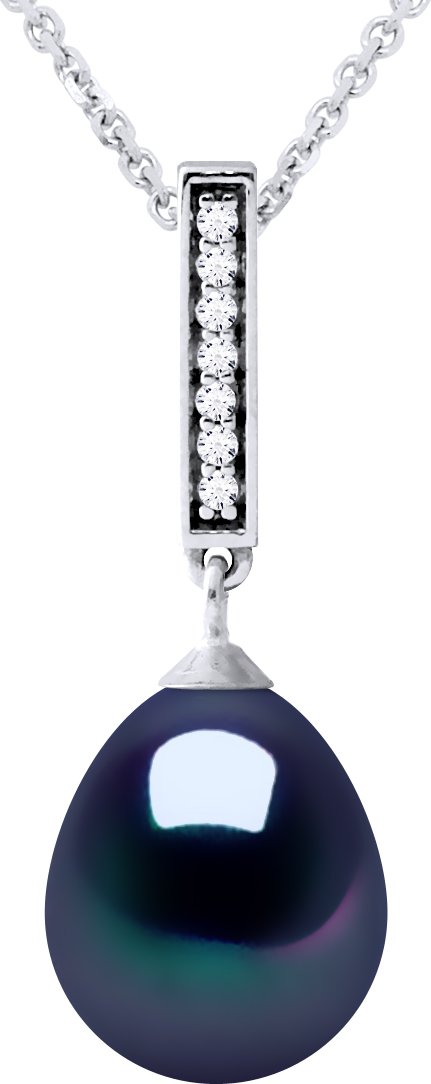 BARETTE Halskette Süßwasserperlen-Schmuck 9-10mm Schwarz 925