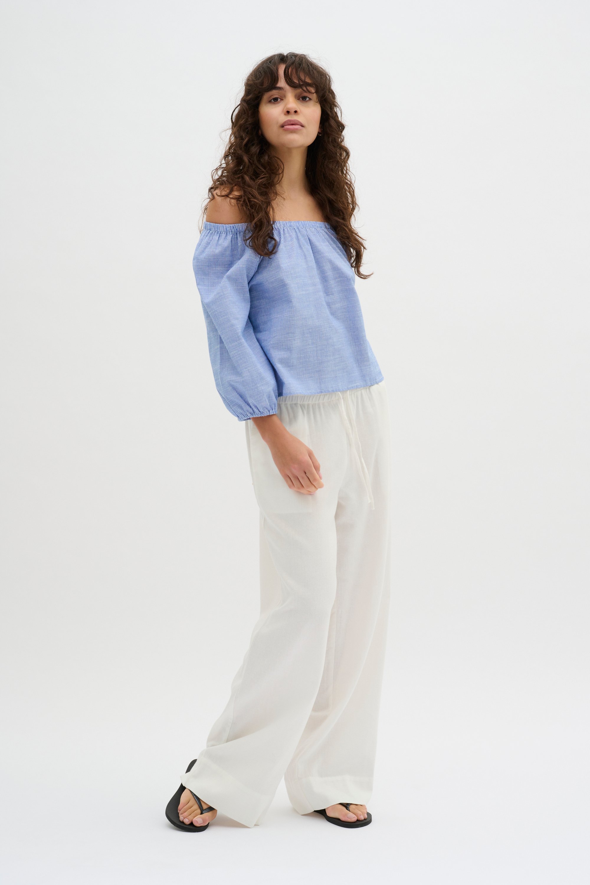 Kurzarm-Bluse Loose fit blue white