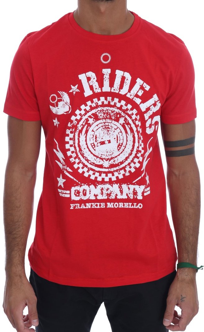 Frankie Morello Rotes Baumwoll-RIDERS Rundhals-T-Shirt