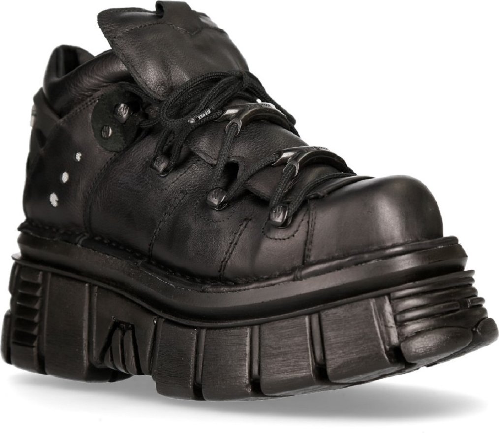 NEW ROCK 106N-S52 TOWER SHOES Biker-Punk-Gothic-Stiefel aus schwarzem Metallic-Leder