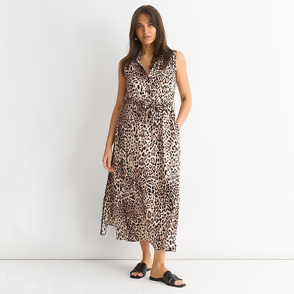 Hemdkleid mit Tiermuster und Taschendetail