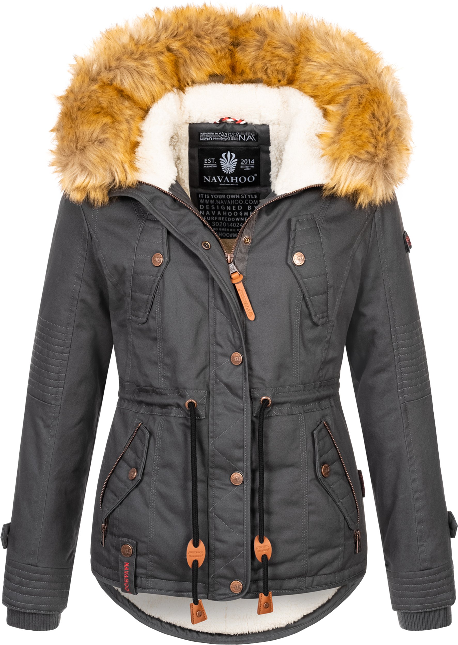 Navahoo Damen Winterjacke Pearl – Kurz-Parka mit Teddyfell & Abnehmbarem Kunstfellkragen