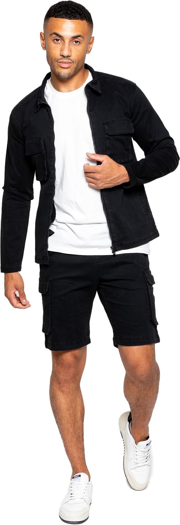 Thumbnail - Enzo | Herren Cargo-Trainingsanzug mit Shorts Set - Schwarz