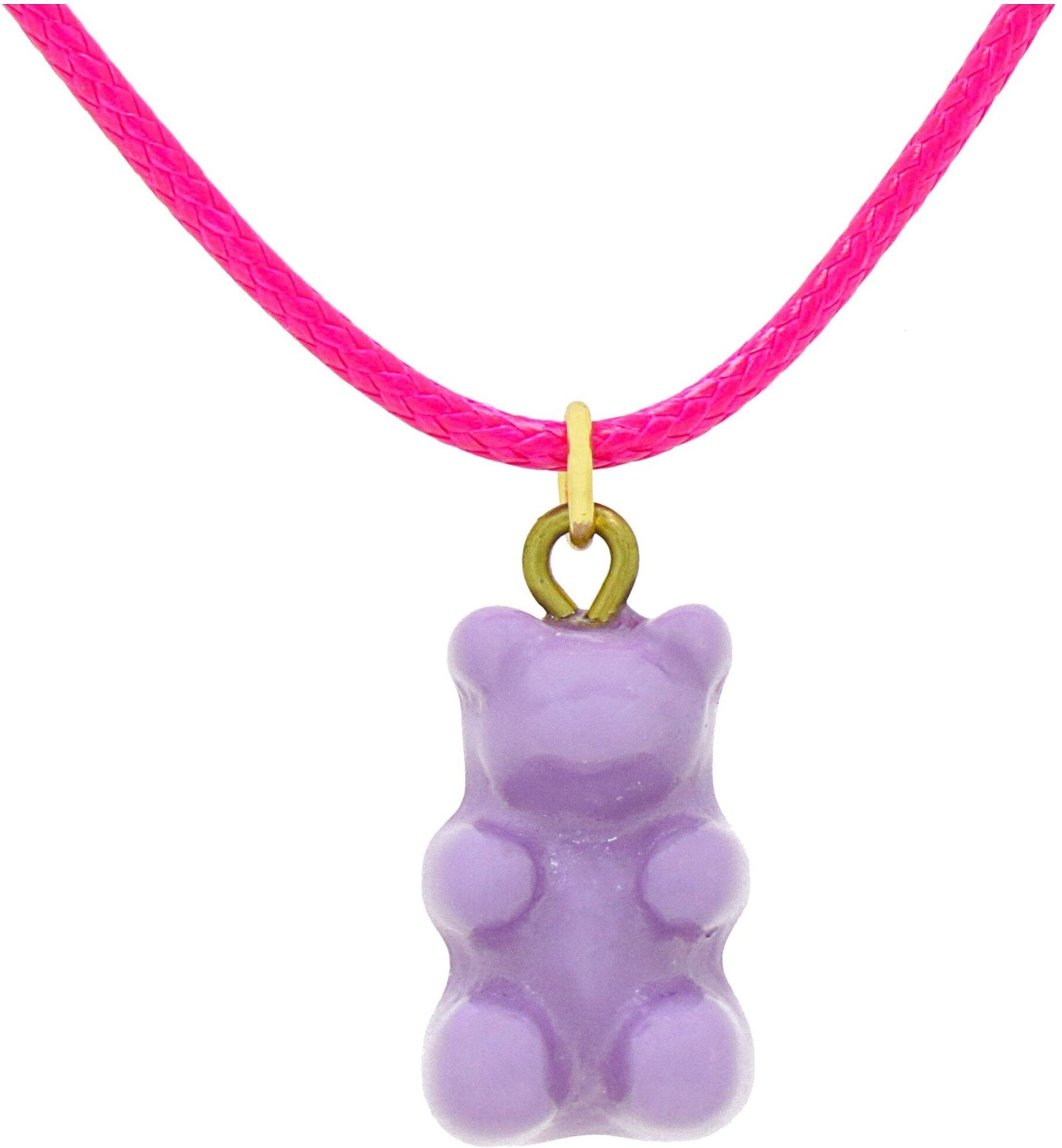 Fashionbox Textilband Messing Textilband pink mit Anhänger Teddy lila