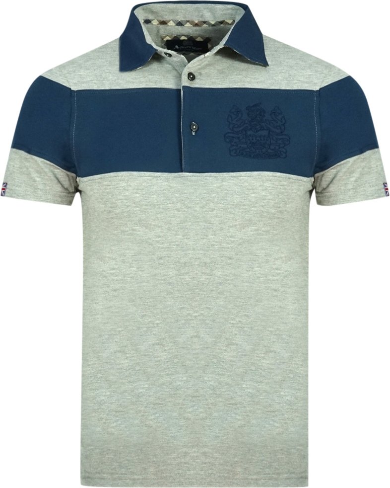 Aquascutum Farbe Block Aldis Wappen Brust Logo Grau Polo-Shirt
