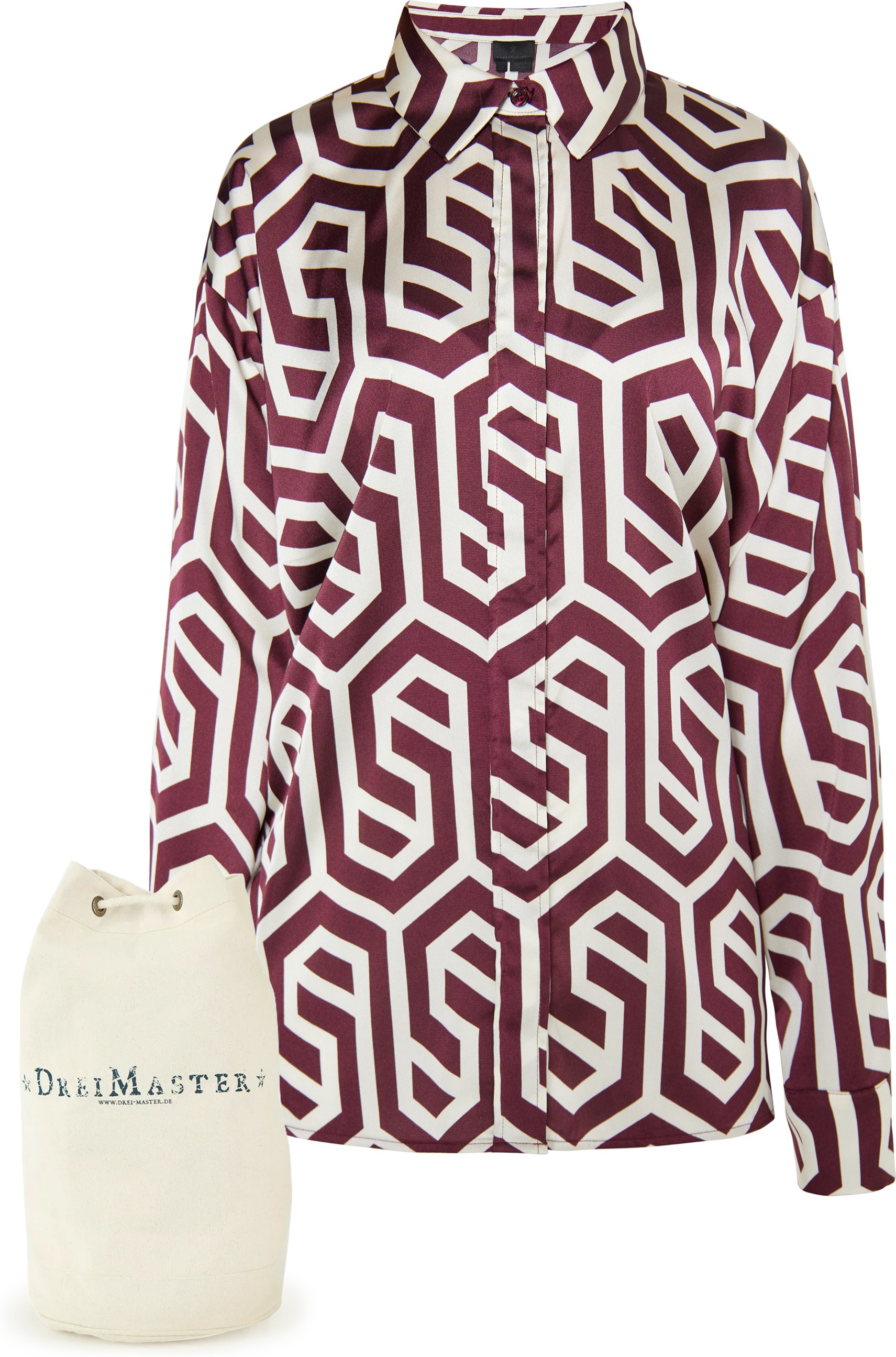 Dreimaster Hemdbluse + Einkaufstasche - SET Damen Wollweiss Bordeaux