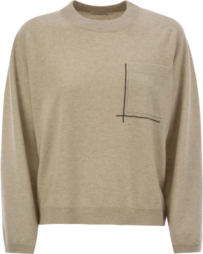 Pullover aus reinem Schafswolle mit Kaschmir und Seide mit glänzendem Taschen-Detail