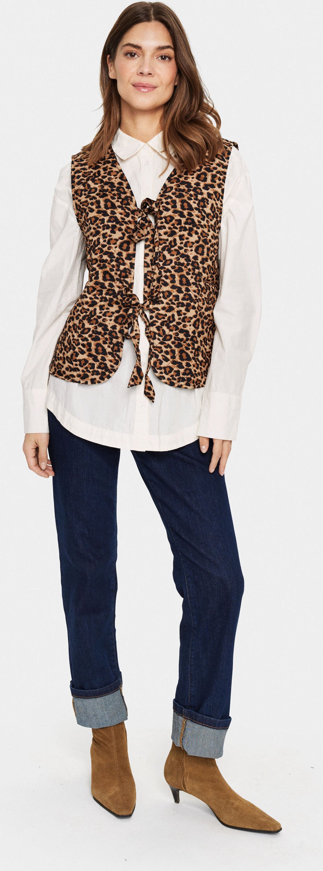 Weste Gerade Passform Black Reg Leo leopard