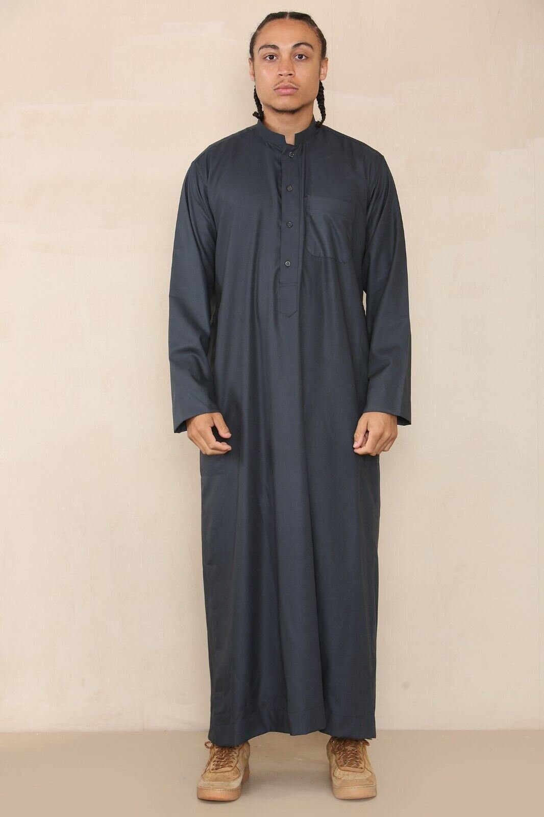Herren Grau Thobe Jubba Saudi Islamisch Arabisch Eid Baumwolle Kaftan Jubbah Umrah Robe