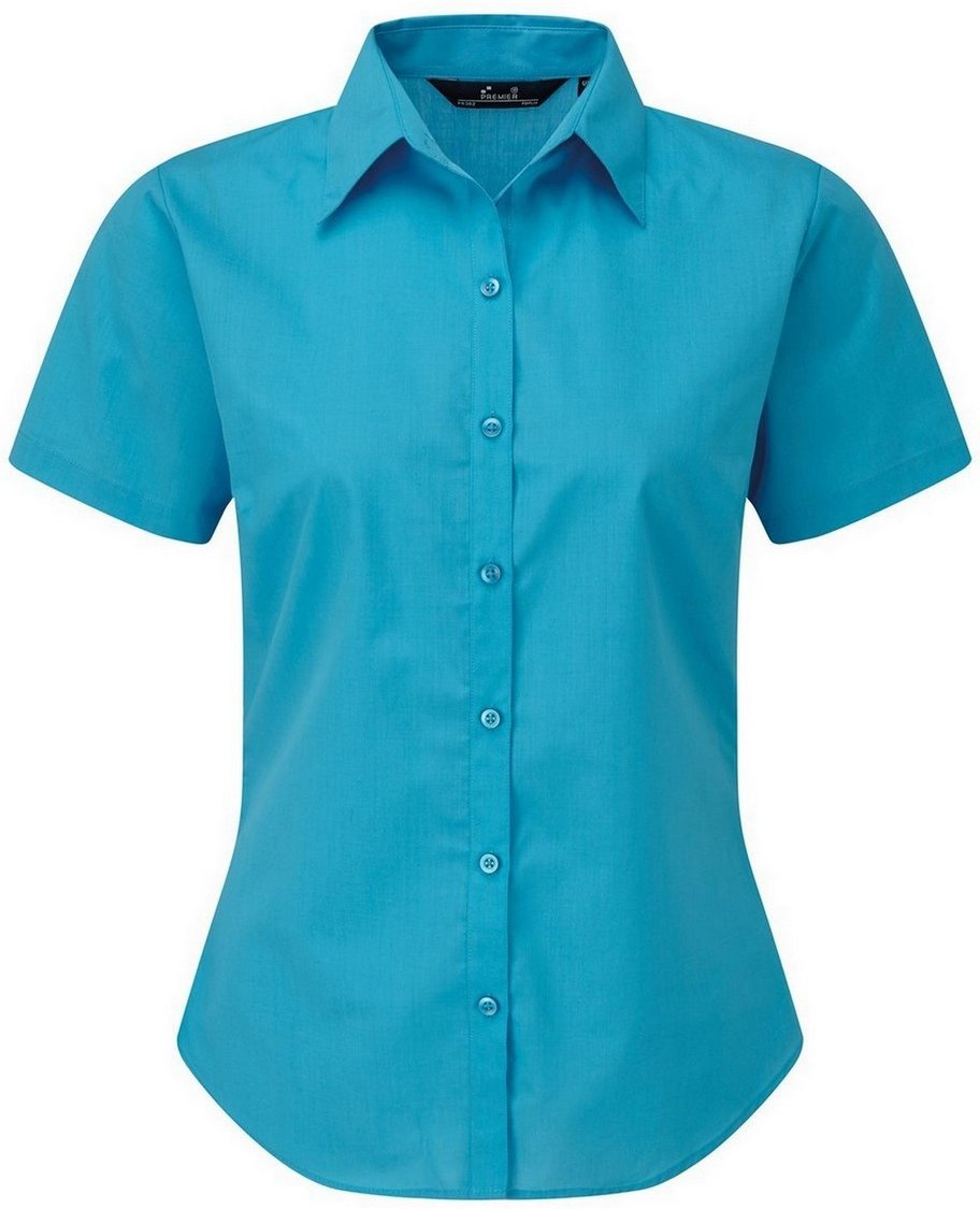 Premier Damen Kurzarm Popeline Bluse / Arbeitshemd (Türkis)