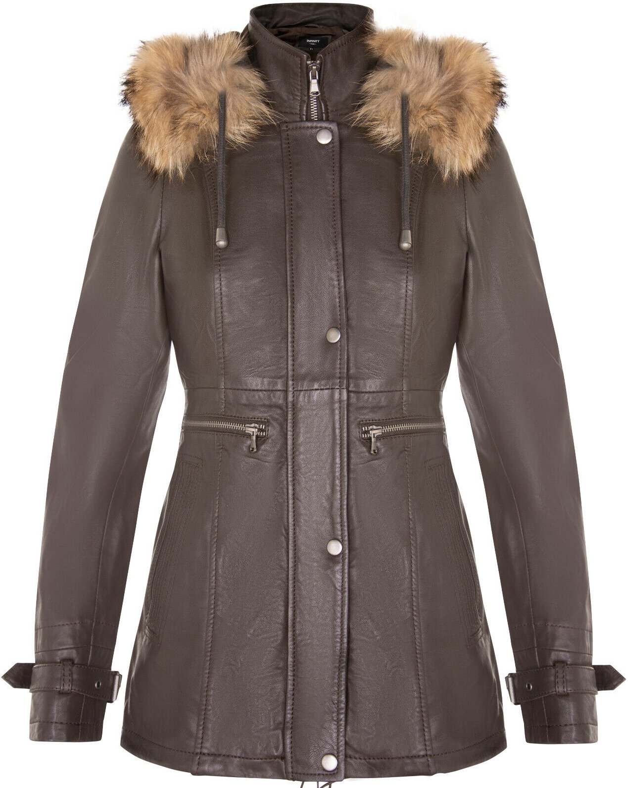 Warme Damen-Parkajacke aus Leder mit Kapuze – Northwich