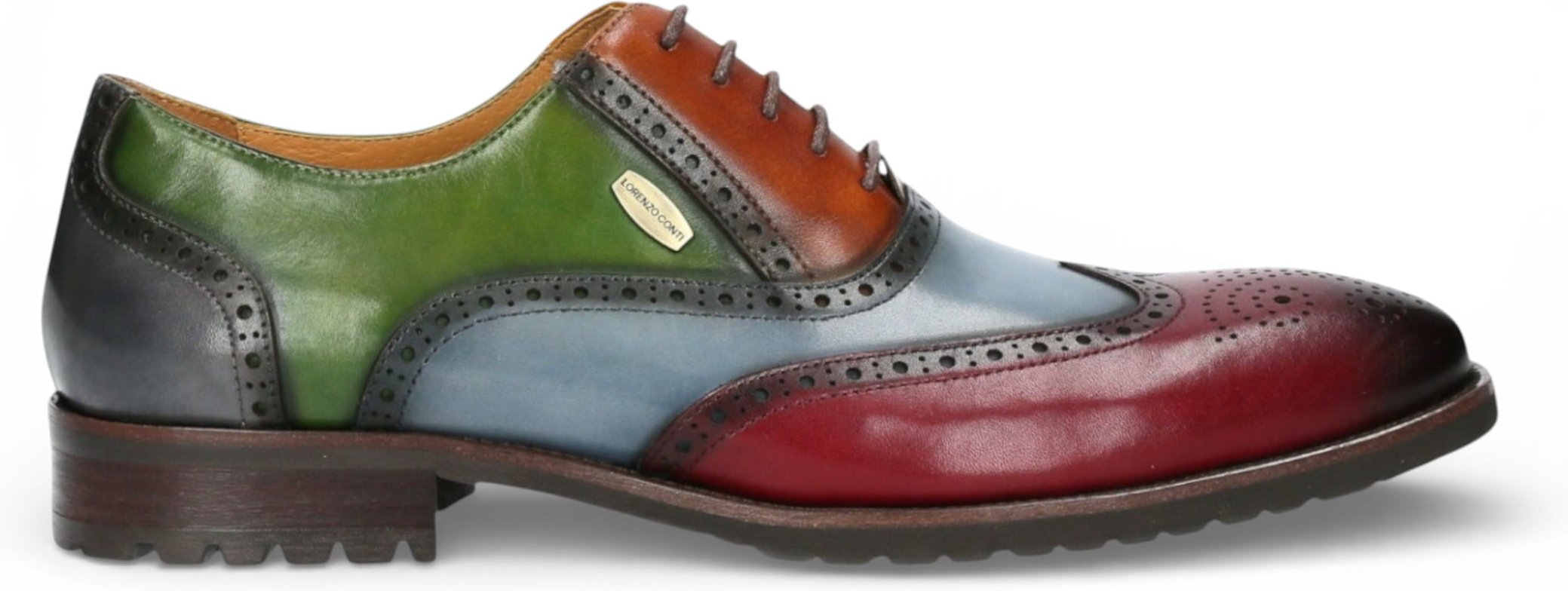 Lorenzo Conti Herren-Brogue-Oxford-Schuhe aus schwarzem und burgunderrotem Leder - Antonin 01