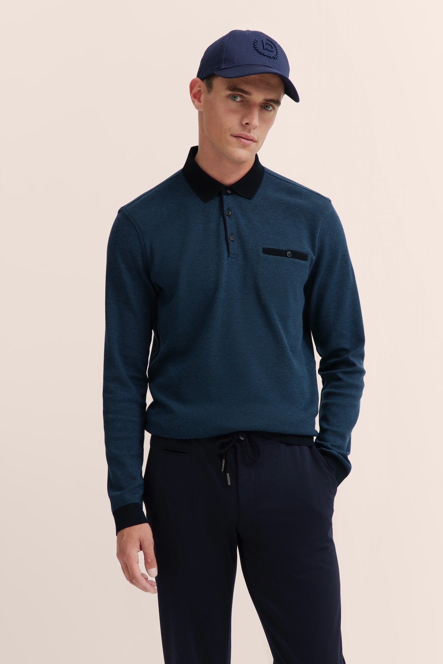 Thumbnail - Bugatti Herren Langarm-Poloshirt mit Strukturkragen