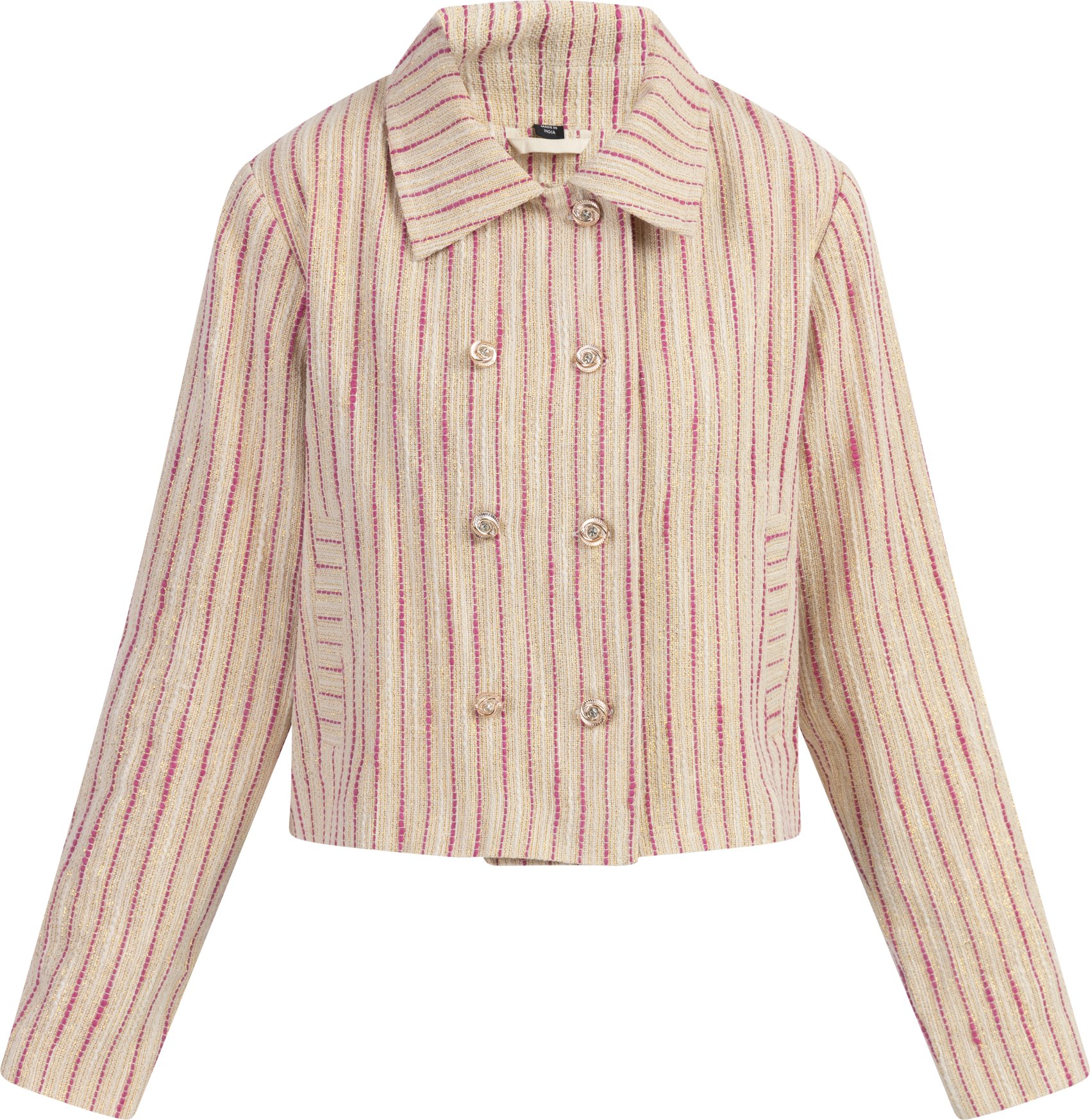 Faina Kurze Carbanjacke Damen Rosa Wollweisser Streifen