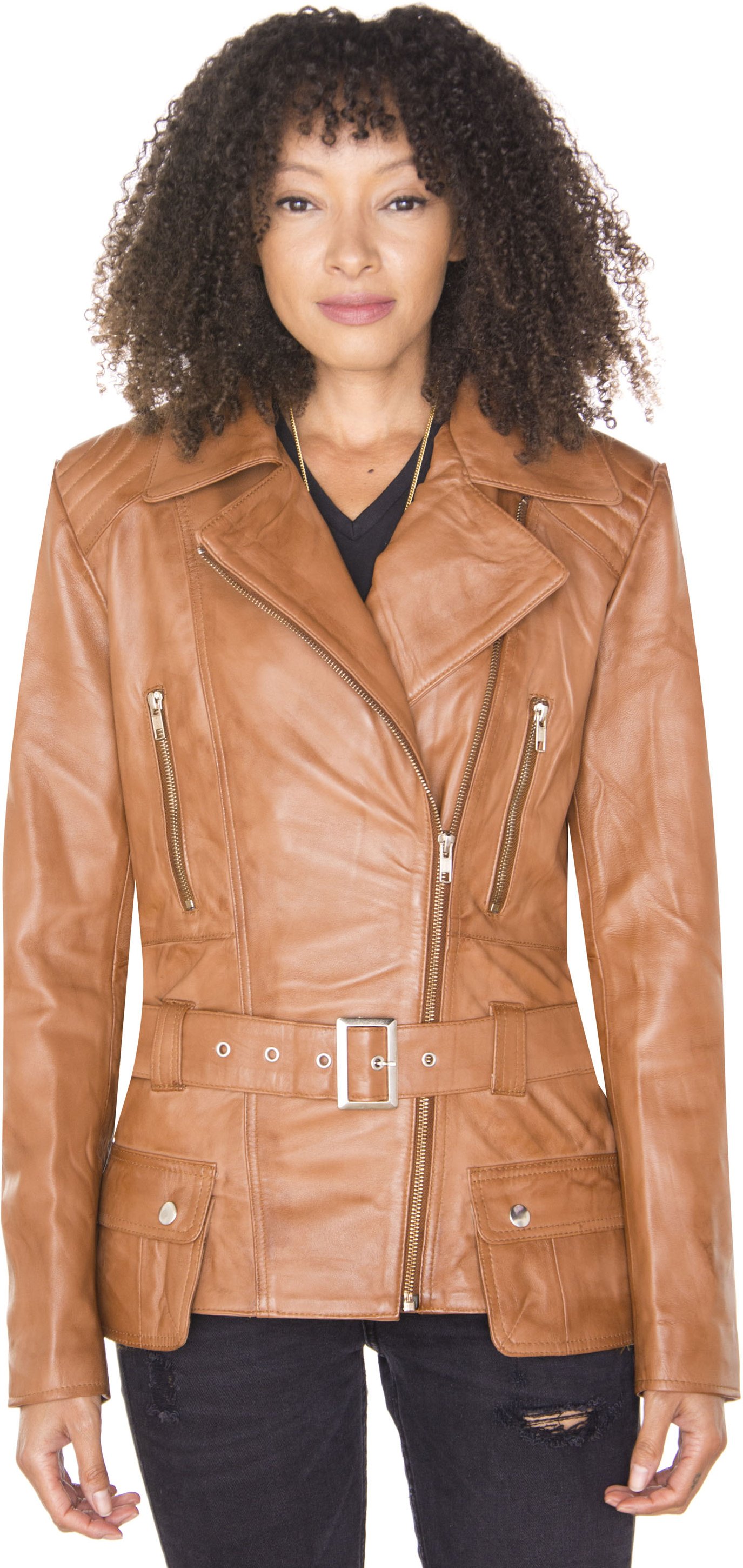 Lange Damen-Bikerjacke aus Leder – Quito