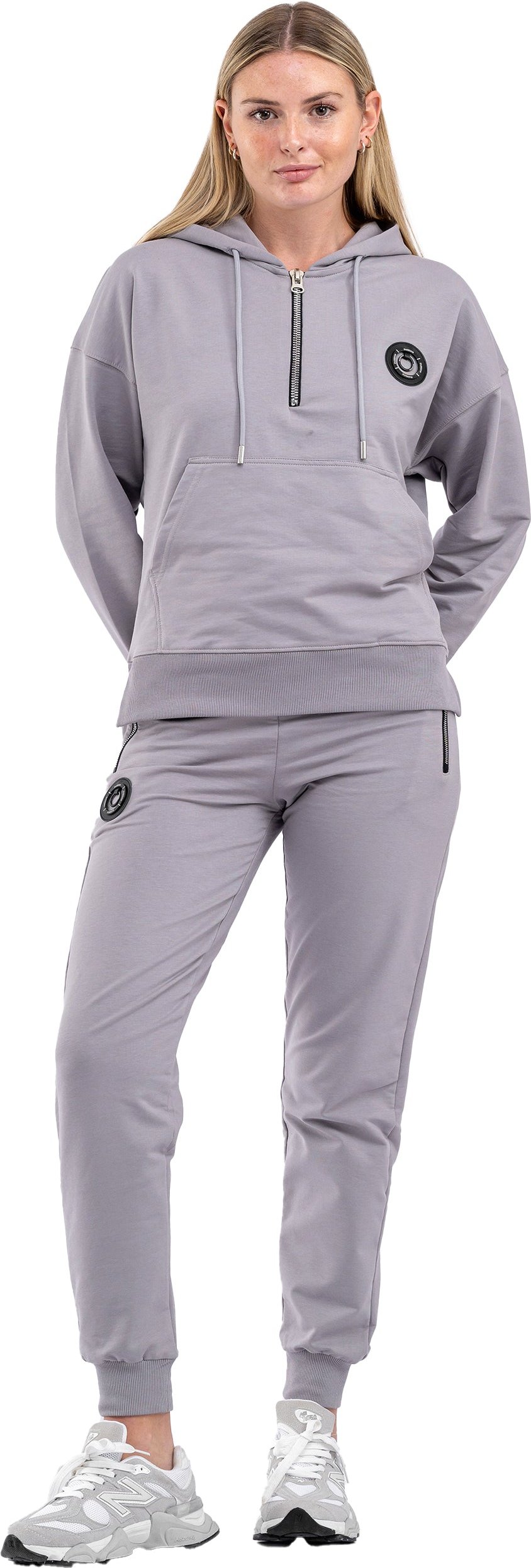 Tom Barron Damen-Trainingsanzug mit halbem Reißverschluss und Kängurutasche, stilvoller Trainingsanzug mit Logo-Details