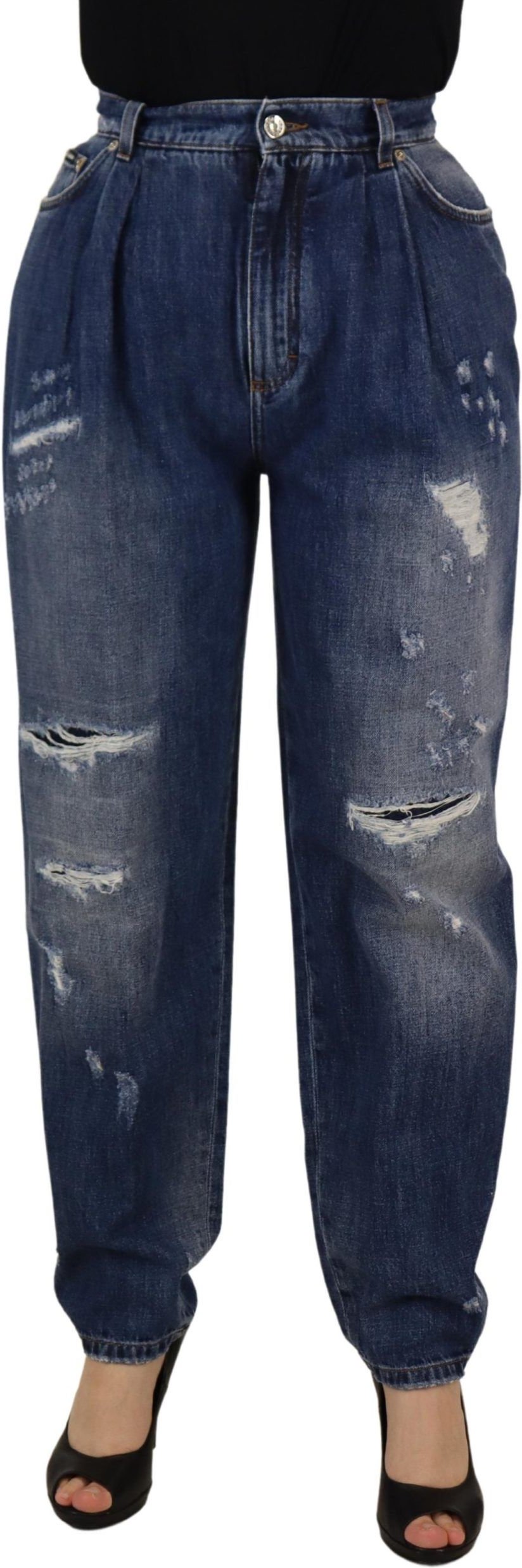 Dolce & Gabbana Blau Gefärbte Hohe Taillenlockere Damenhose