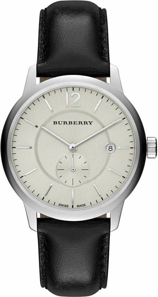 Burberry BU10000 Klassische Runde Beige Zifferblatt Schwarzes Leder Herrenuhr