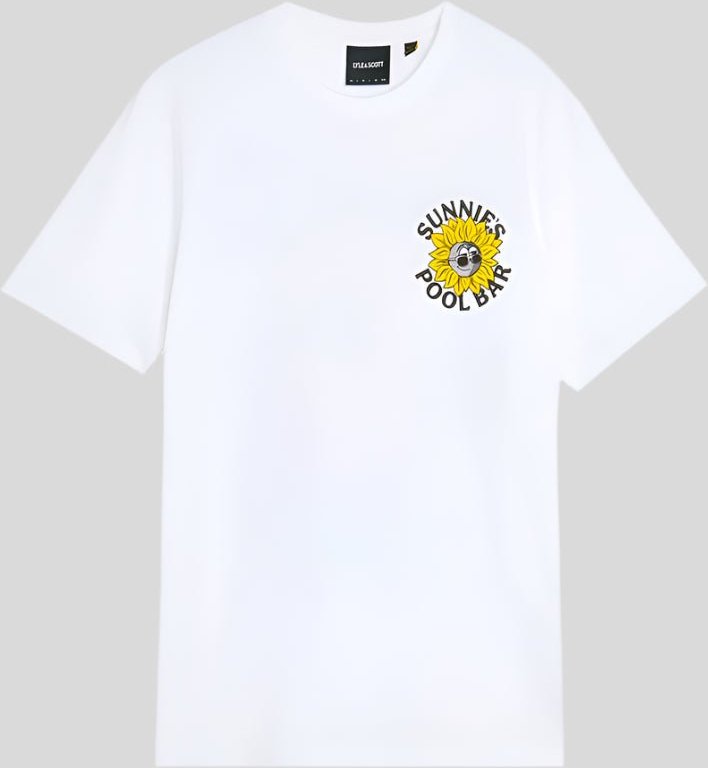 Lyle & Scott Sunnies T-Shirt mit Poolbar-Grafik – Weiß