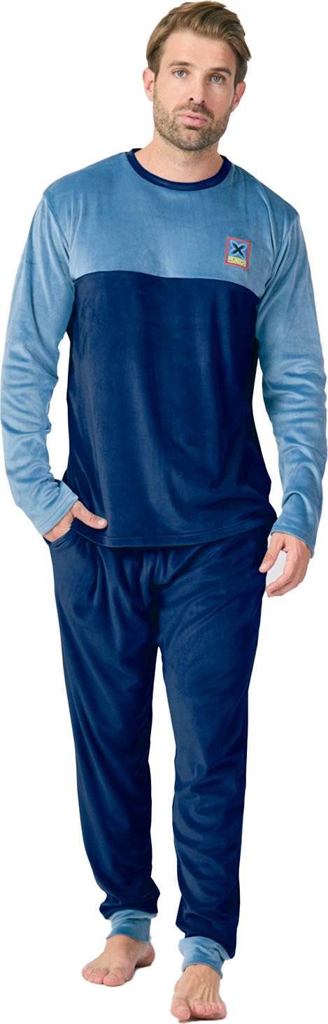 Langärmeliger Herren-Pyjama mit Rundhalsausschnitt aus Samt MU3