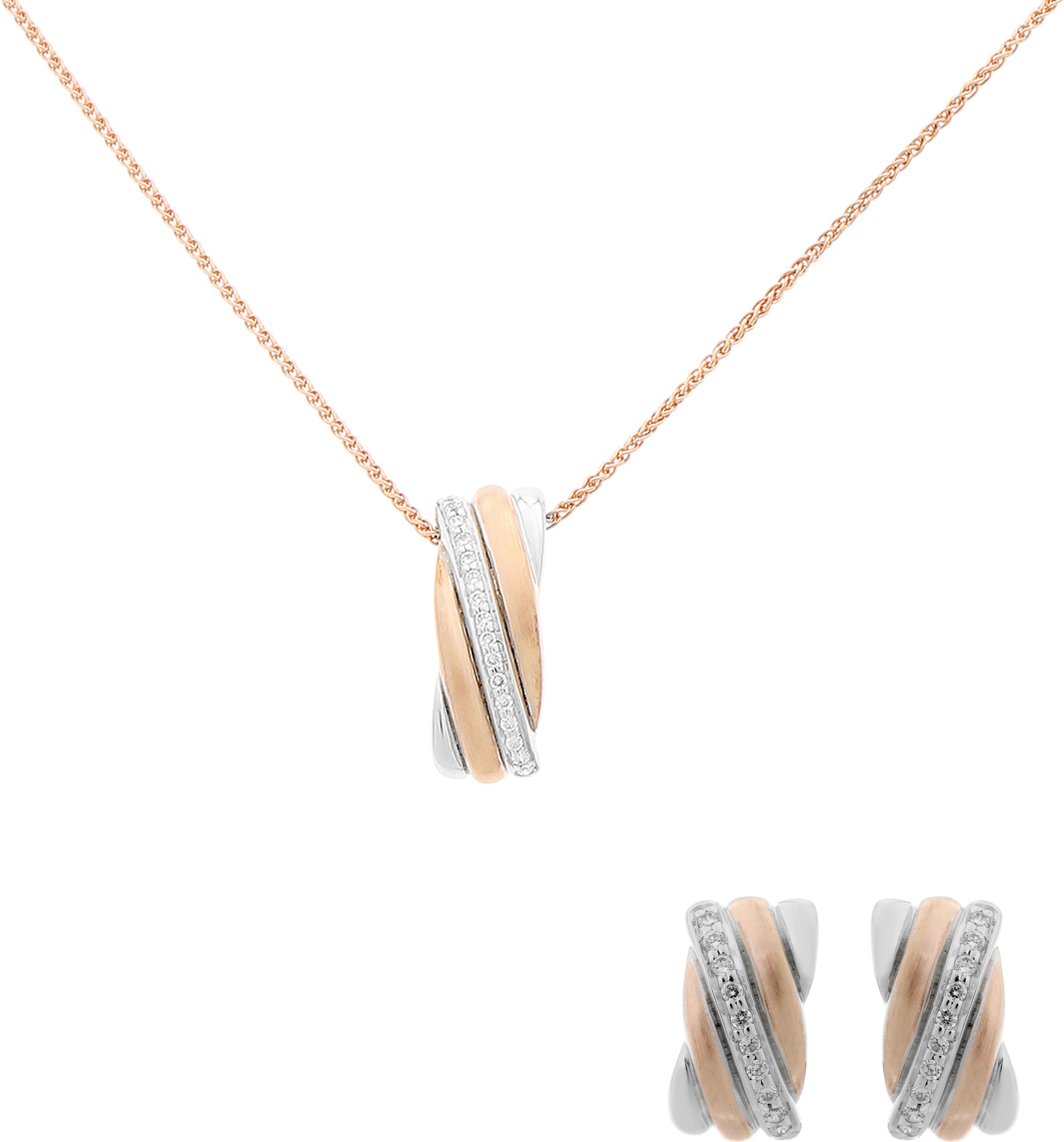 Orphelia 'Joline' Damen 925 Sterling Silber Set: Kettenanhänger + Ohrringe - Silber/Rosé SET-7118