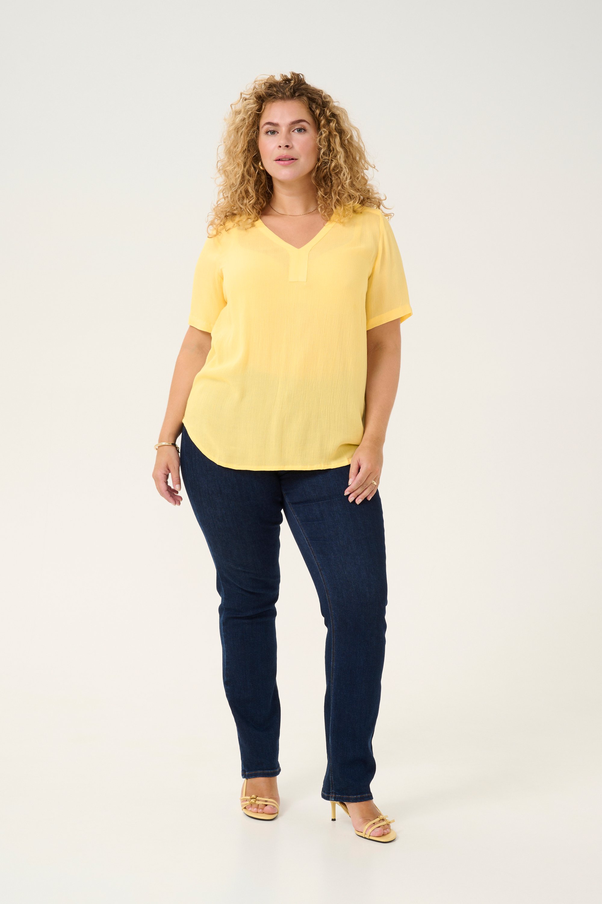 Thumbnail - Kurzarm-Bluse Regular fit Straw yellow