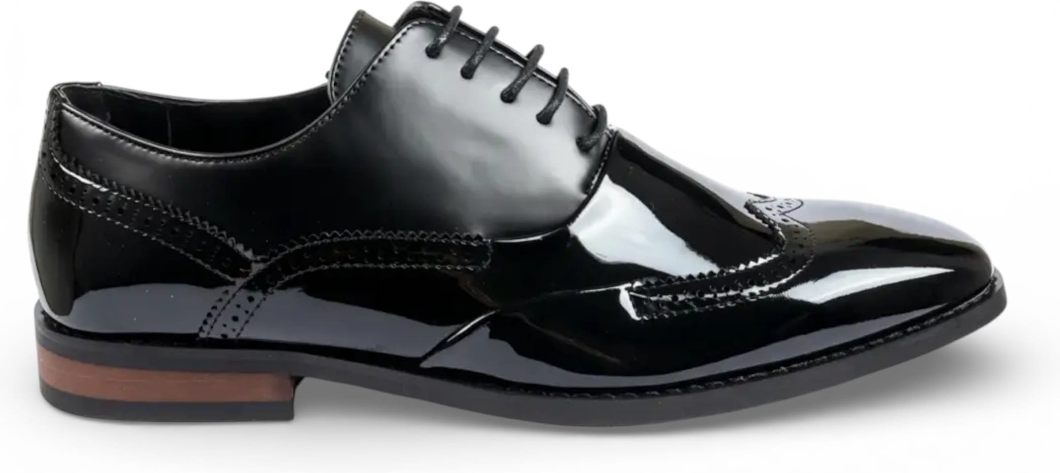 Schwarze Herren-Brogue-Schuhe aus Lackleder mit Flügelkappe